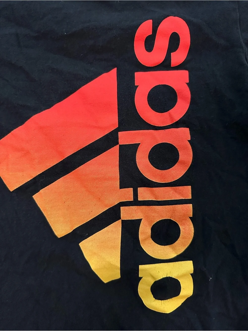 adidas Black Short-Sleeve Tee with Red-Orange-Yellow Gradient Logo